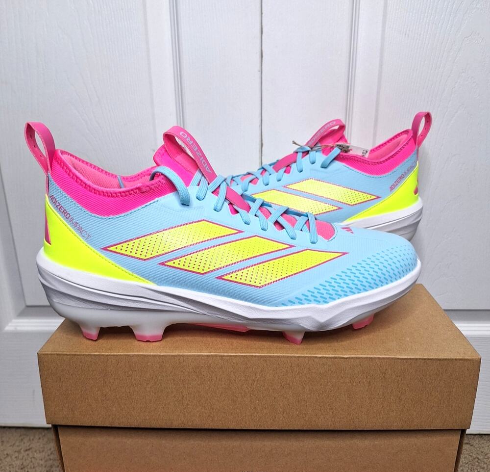 Adidas Adizero Impact 2.0 TPU Blue Lemon Pink Baseball Cleats JR4855 size 12.5